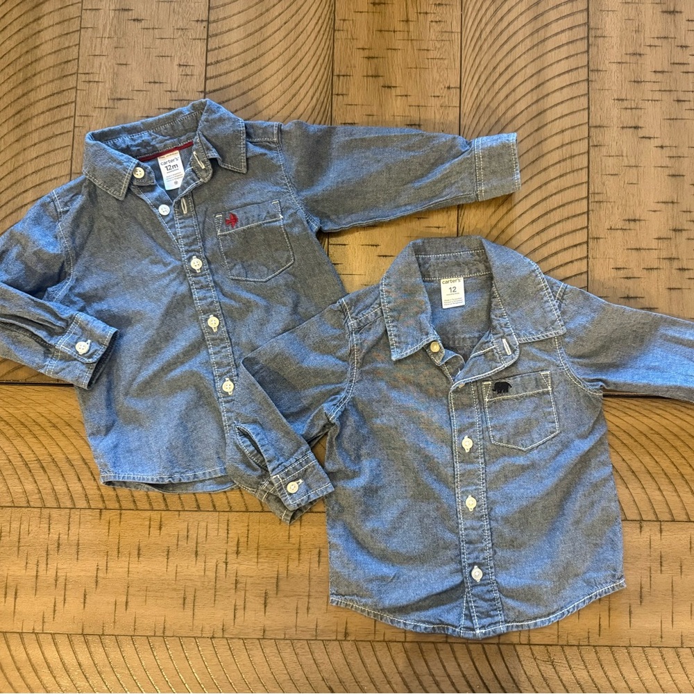Denim Button-Up Shirt - coordinated boy twins